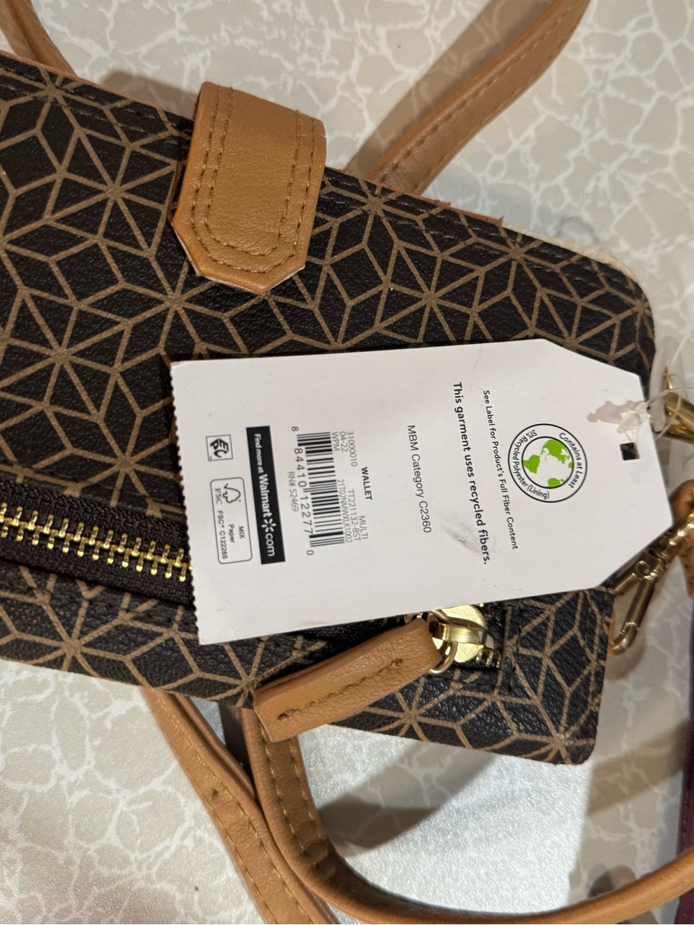 Geometric Pattern Crossbody Bag in Brown and Tan